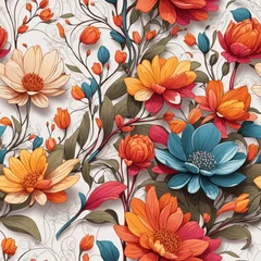 Foto op Plexiglas Colorful Flowers Painting Seamless Pattern Colorful Digital Background Floral Design - ai generated © amonallday