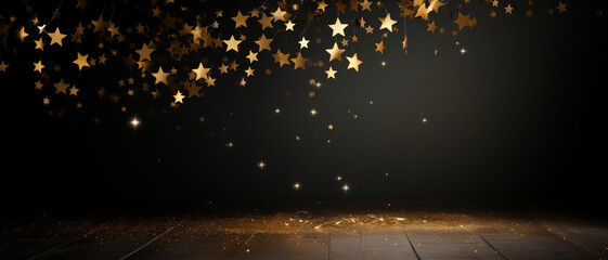 Sparkling New Year's Celebration, Shining 2024 with Gold Stars on Black Background - obrazy, fototapety, plakaty