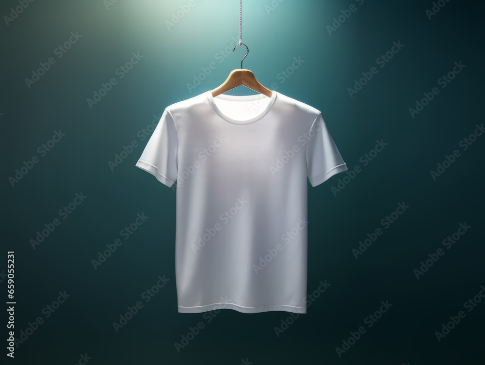 Poster white tshirt hanging on a hanger. generative ai