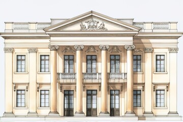 2D front elevation classical building using generative AI  - obrazy, fototapety, plakaty