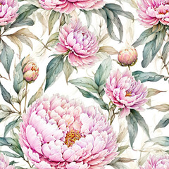 Pink White Blossoms Painting Seamless Pattern Colorful Digital Background Floral Design - ai generated