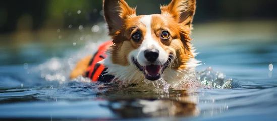 Poster Corgi dog receives hydrotherapy for pet health care © AkuAku