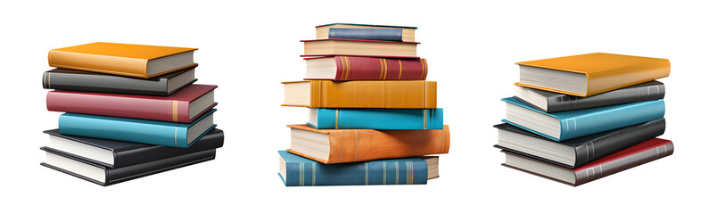 pile of old books isolated on a transparent, stack of vintage antique literature collection in library, student knowledge notebooks elements ai generated