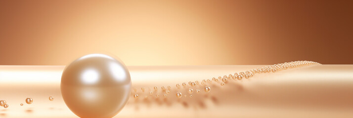 LUXURY BACKGROUND WITH PEARL NECKLACE ON WHITE SILK MATERIAL. MACRO, HORIZONTAL IMAGE. image created by legal AI
