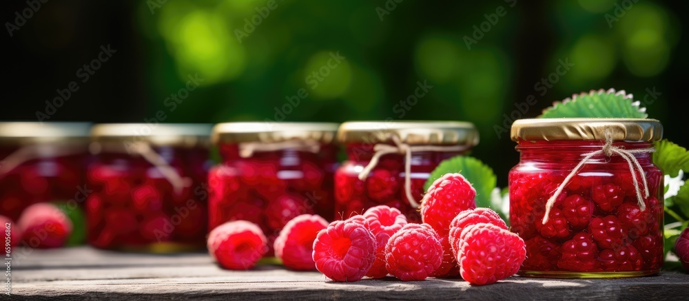 Poster selective focus captures raspberry jam