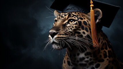 leopard wearing a graduation cap