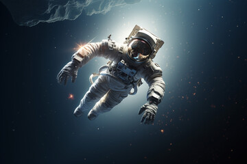 Fototapeta premium astronaut floated weightlessly in the zero-gravity of space