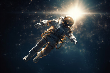 Fototapeta premium astronaut floated weightlessly in the zero-gravity of space