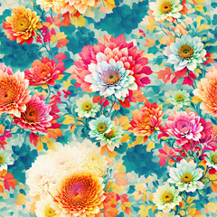 Fototapeta na wymiar Colorful Hippie Flower Power Seamless Pattern Colorful Digital Background Floral Design - ai generated