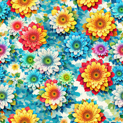 Fototapeta na wymiar Colorful Hippie Flower Power Seamless Pattern Colorful Digital Background Floral Design - ai generated