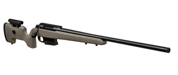 Modern bolt carbine isolated on white background. Weapons for sports, hunting and self-defense.
