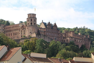 Landmark and beautiful Heidelberg town with Neckar river, Germany. Heidelberg town with the famous Karl Theodor old bridge and Heidelberg castle, Heidelberg, Germany.
