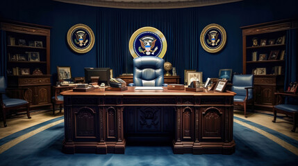 Secretary desk of the office of the president of the United States of America presidential room Generative AI Illustration - obrazy, fototapety, plakaty