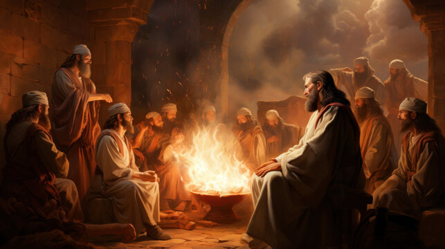 Illustration of Apostle Paul preaching the Word of God to the Christian and gentile people in Athens Turkey and other places Generative AI