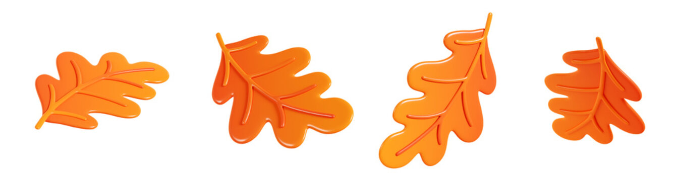 Yellow and orange floating oak leaf 3d render illustration.