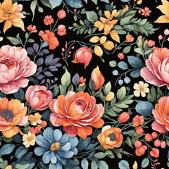 Colorful Flower Bouquet Decoration Seamless Pattern Colorful Digital Background Floral Design - ai generated