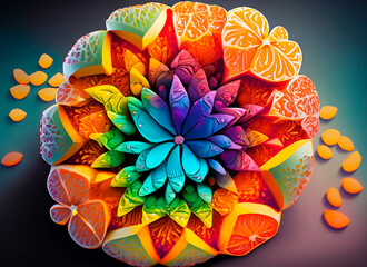 komplizierte Regenbogenblume aus Mandarinenstücke