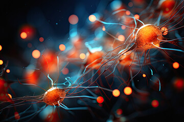 Obraz premium microscopic image of the interaction of brain cells
