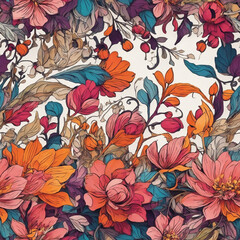 Old Vintage Flowers Seamless Pattern Colorful Digital Background Floral Design - ai generated