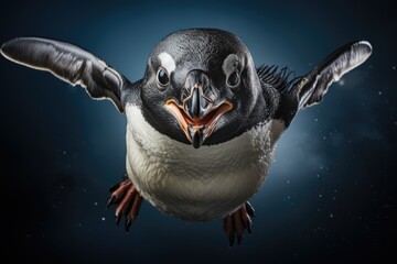Determined Penguin Trying to Fly - obrazy, fototapety, plakaty