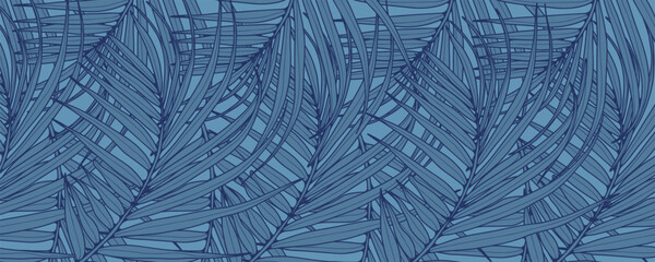 Blue tropical background with palm branches. Vector background for decor, wallpaper, covers, cards and presentations.