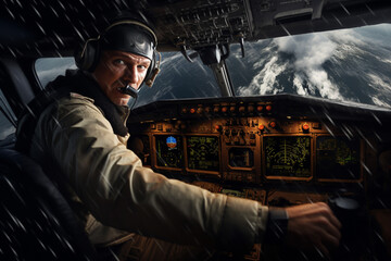 pilot skillfully navigated the airplane through turbulent weather - obrazy, fototapety, plakaty