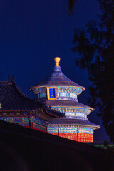 The Temple of Heaven in Beijing illuminated by lights at night