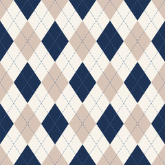 Argyle pattern print in brown and blue. For gift paper, socks, sweater, jumper, modern spring summer autumn winter textile or paper design.
