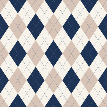 Argyle pattern print in brown and blue. For gift paper, socks, sweater, jumper, modern spring summer autumn winter textile or paper design.