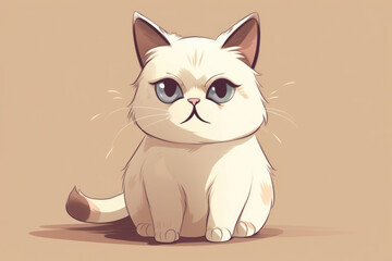 Cute Grumpy White Cartoon Cat