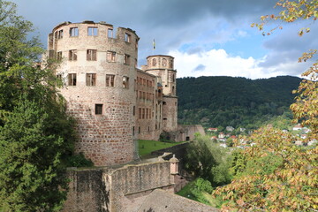 Fototapeta na wymiar Landmark and beautiful Heidelberg town with Neckar river, Germany. Heidelberg town with the famous Karl Theodor old bridge and Heidelberg castle, Heidelberg, Germany. 