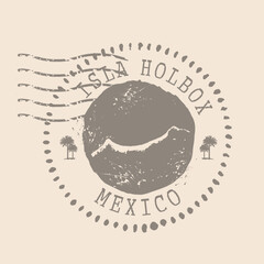 Stamp Postal of Isla Holbox. Map Silhouette rubber Seal.  Design Retro Travel. Seal  Map of  Isla Holbox grunge  for your design.  Mexico. EPS10