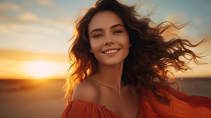 Universally Unique. Celebration uniqueness of the global beauty. Emphasizing the genuine smile of the model using a gradient of sunset colors. Enchanting model. 