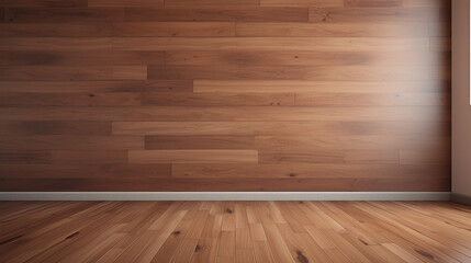Walnut wood floor with wall background. Generative AI