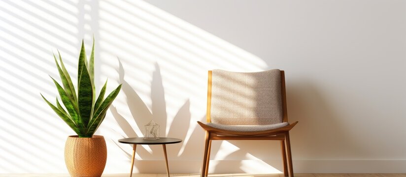 a wooden frame mockup with a snake plant and table in a lifestyle photo