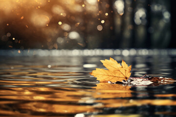 Autumn leaves and their reflection on the water.
