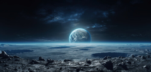 Naklejka na ściany i meble Planet earth seen from the surface of the moon