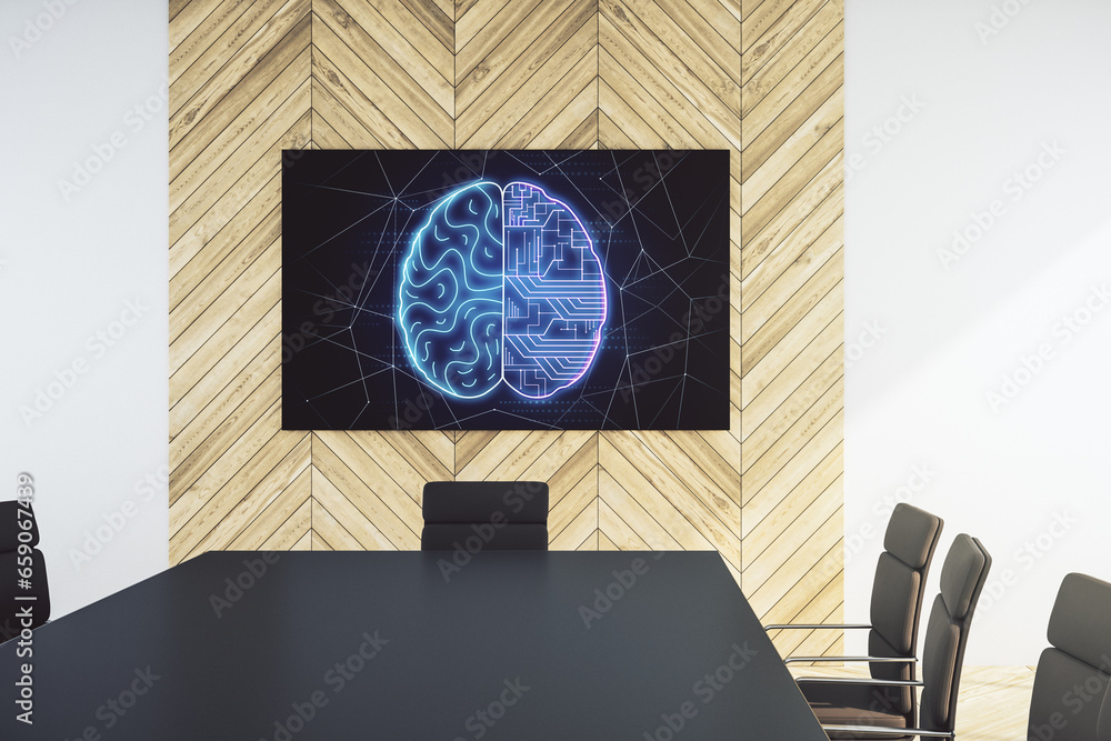 Aufkleber creative artificial intelligence concept with human brain sketch on tv display in a modern presentat