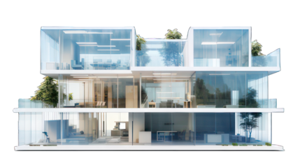 Modern glass hall condominium isolated on white created with Generative AI