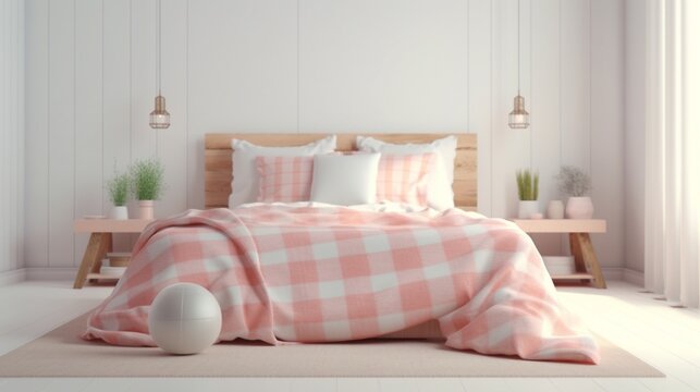 Light cute and cozy home bedroom interior with unmade.Generative AI