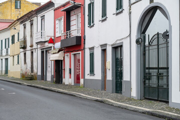 Facade of building in Ponta Delgada on the Island of Sao Miguel in the Azores 