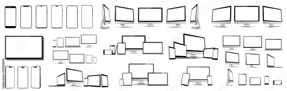 Poster Set of 60 mockups fore technology devices with empty display - vector
