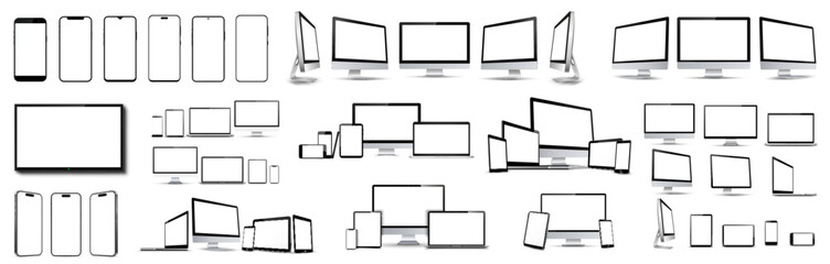 Set of 60 mockups fore technology devices with empty display - vector