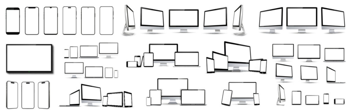Set of 60 mockups fore technology devices with empty display - vector
