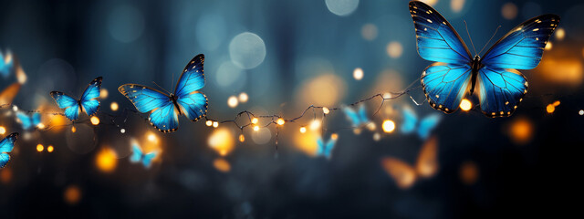 Obraz na płótnie Canvas Mystical Golden Butterflies in a Dreamy Blue Atmosphere