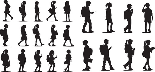 silhouettes of school kids, Back to school concept