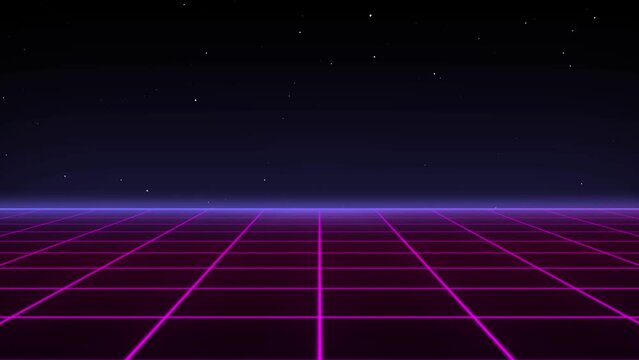 4K futuristic synthwave 80s style retro background video. Sci-fi seamless looping animation.