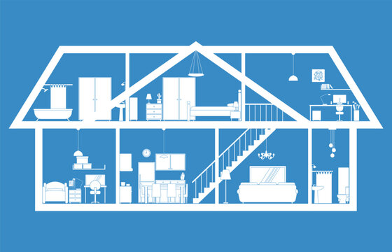 House with a ground floor and an attic blueprint section view