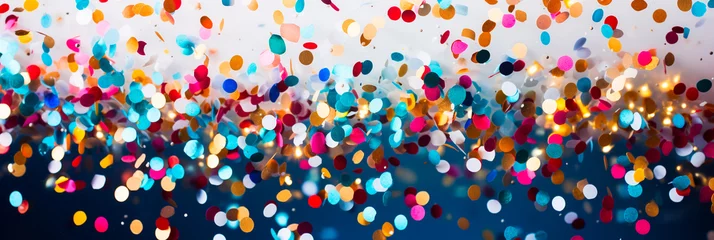 Foto op Aluminium coloured confetti and streamers as a white New Year's background. AI generativ. © Dar1930