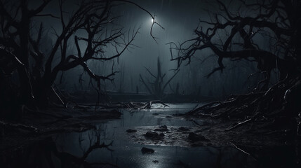 A night of terror against a foreboding, dark scene.